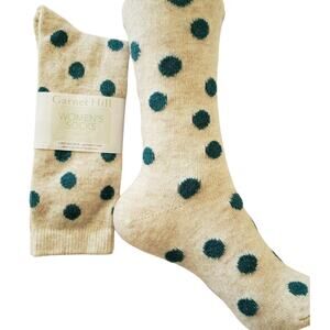 New Garnet Hill Dot Socks 9-11 Cashmere Blend Oatmeal Teal Warm Crew Holiday
